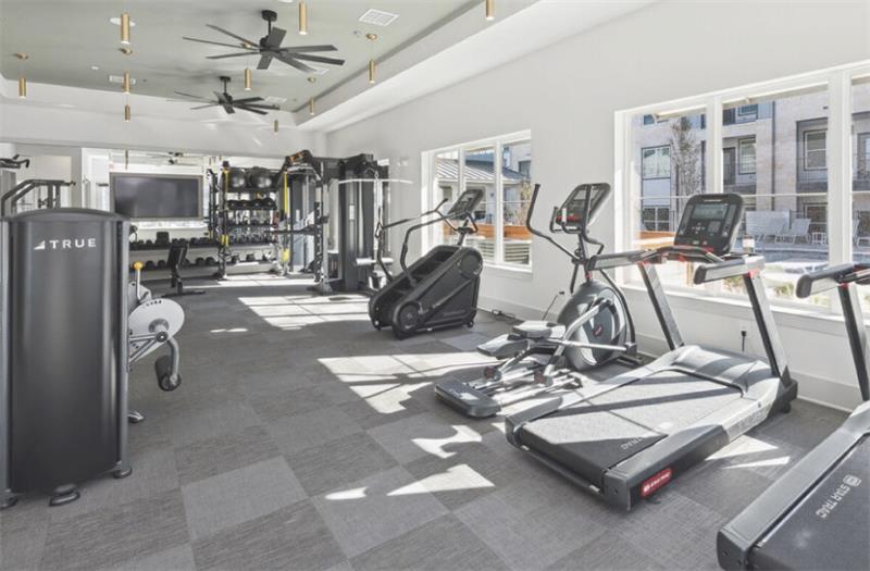 Modern commercial fitness facility with cardio and strength equipment